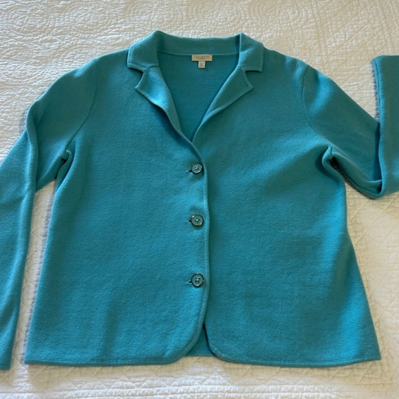 Talbots “Robins Egg Blue” Sweater Cardigan with Collar. Size Medium Peti… - Picture 3 of 6